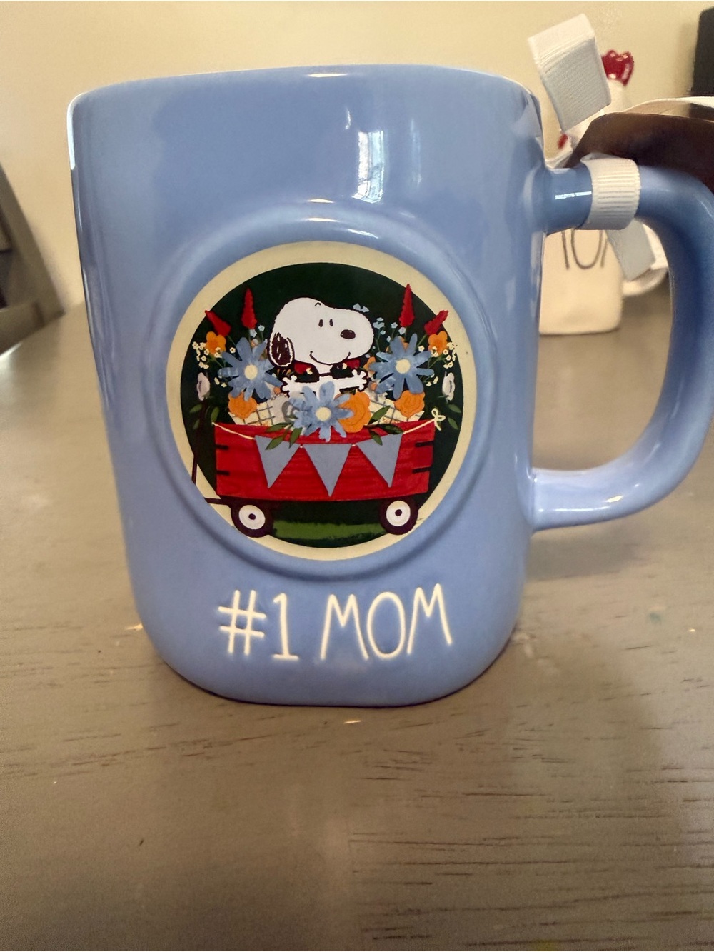 Rae Dunn Snoopy #”1 MOM” Light Blue Ceramic coffee mug